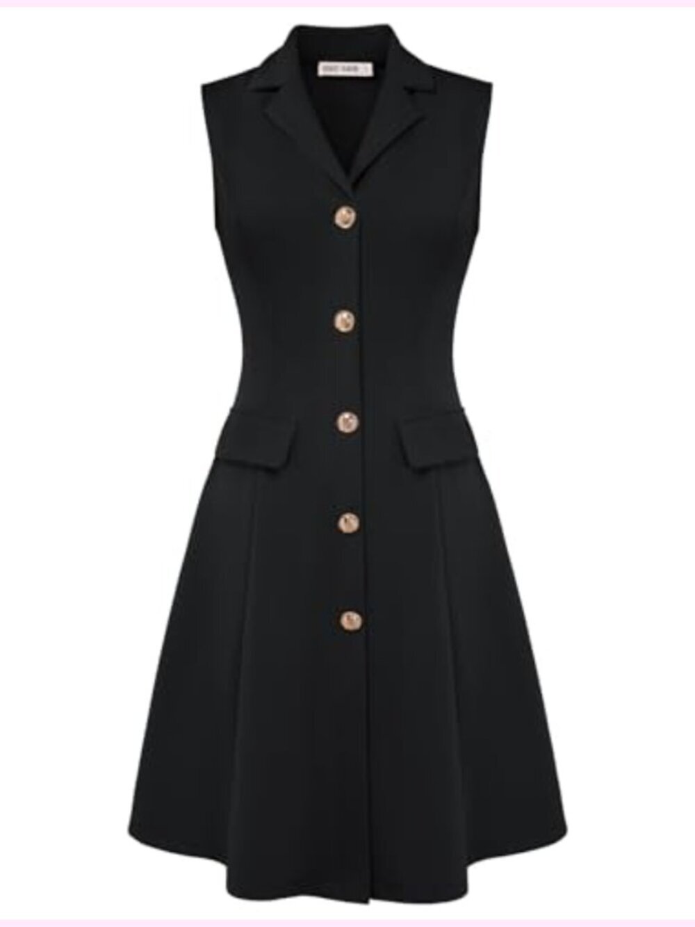 Sleeveless Button Midi Work Dress A-Line Notch Lapel Formal Office